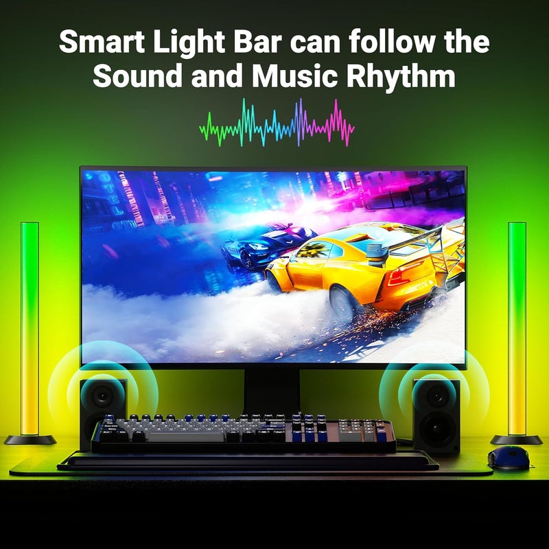 TJOY Smart Light Bars, Gaming Lights for Desk, 14 Inches, TV Backlight with Music Sync and Scene, RGB Light Bar, 60 Lumens, Ambient Lighting for PC, Game, Room Desk Decoration(Black) - Image 2